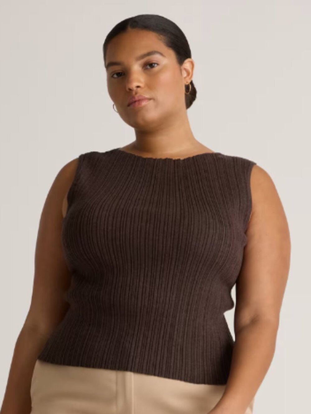 Quince Cotton Cashmere Ribbed Tank Mocha Heather - XS